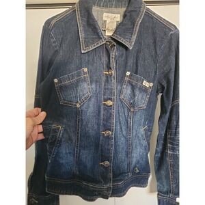 Vintage Women's Baby Phat Denim Jacket Size Small Dark Wash Y2K Cat on Back